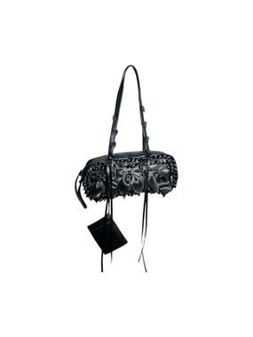 Gothic Bow Shoulder Bag PU Leather Satin Ruffles Card Holder